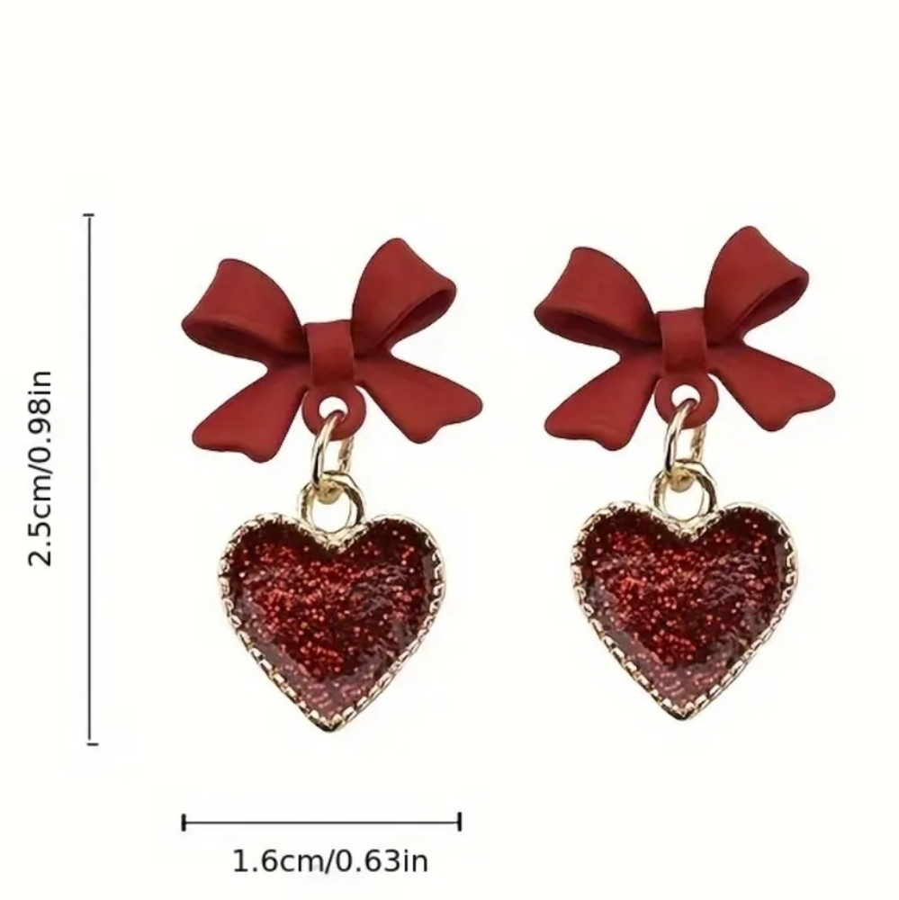 🆕️ Red Heart Bow Earrings - Picture 4 of 4